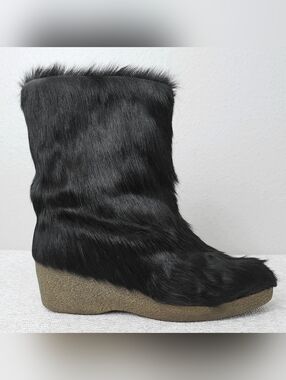 Vintage La Mondiale Italian Fur Wedge Heeled Boots US 7